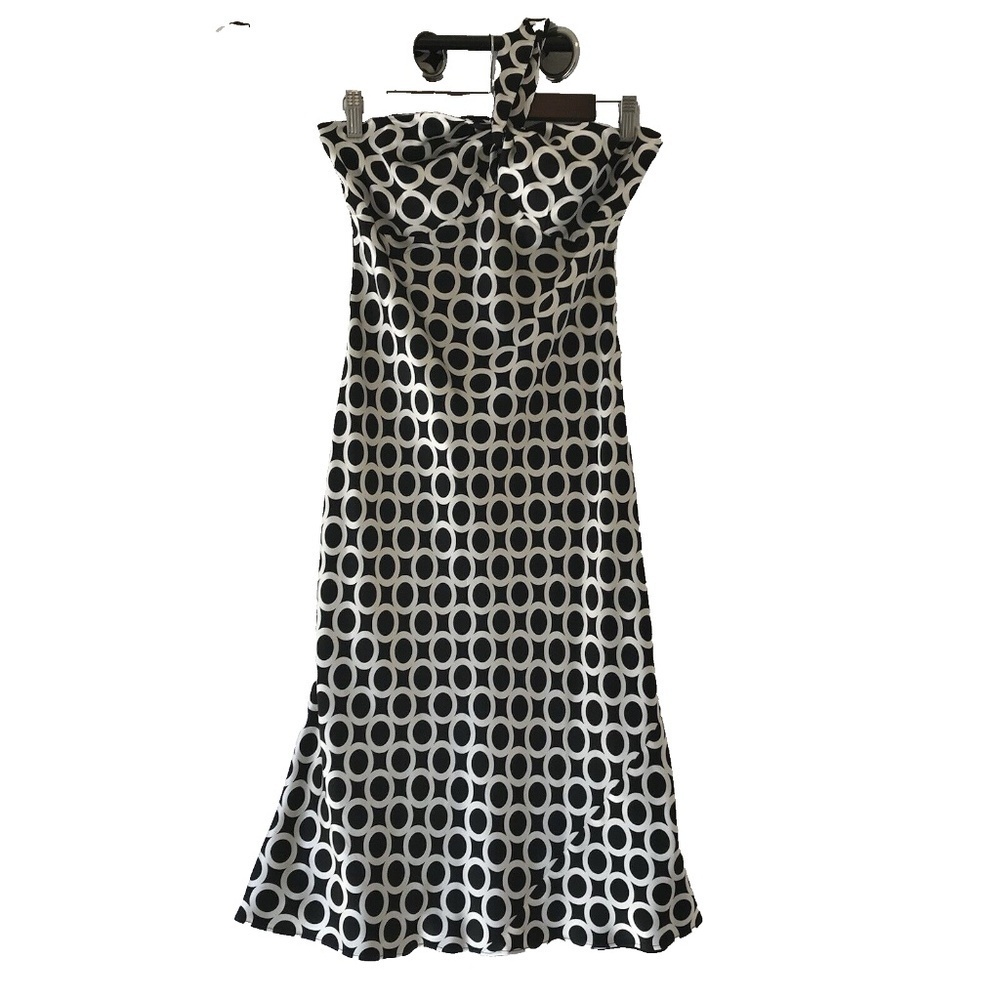 Y2K Laundry by Shelli Segal 100% Silk Dress, Size 10 , Black & Cream Halter